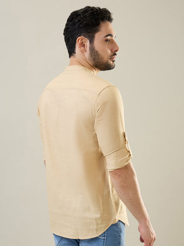 Tim Paris Khakhi Solid Short Kurta