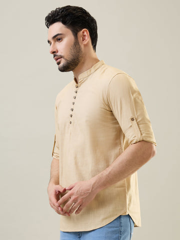 Tim Paris Khakhi Solid Short Kurta