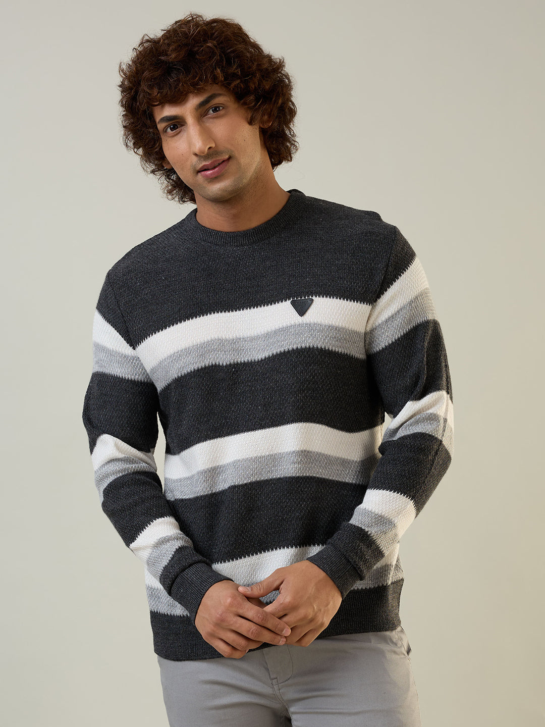 Mens Pullovers Stripe Black Melange