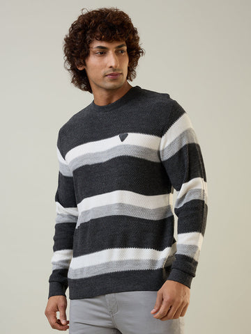 Mens Pullovers Stripe Black Melange