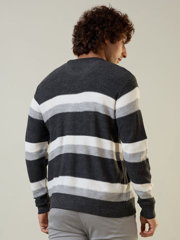 Mens Pullovers Stripe Black Melange