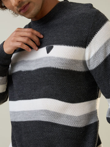 Mens Pullovers Stripe Black Melange