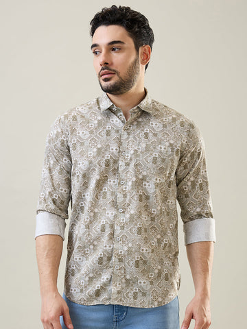 Tim Paris Light Olive Print Shirt