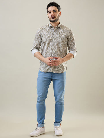 Tim Paris Light Olive Print Shirt