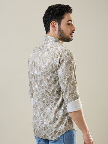 Tim Paris Light Olive Print Shirt