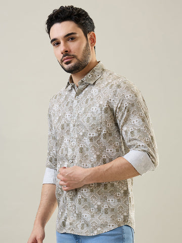 Tim Paris Light Olive Print Shirt