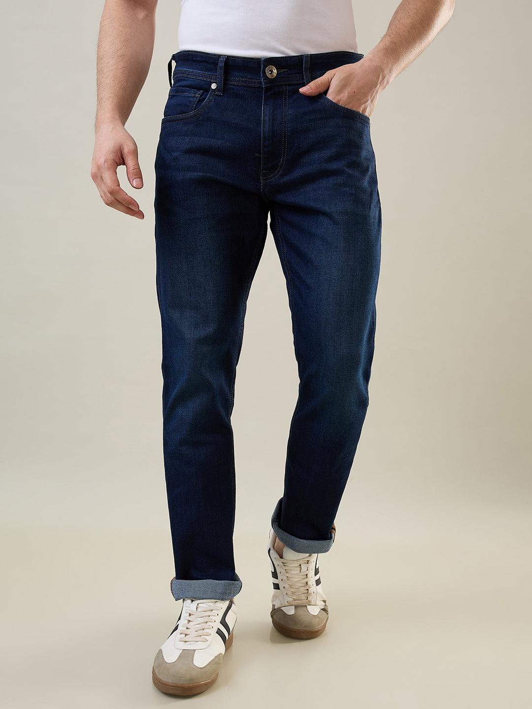 Tim Paris Dark Tint Denim Jeans-Slim Straight Fit