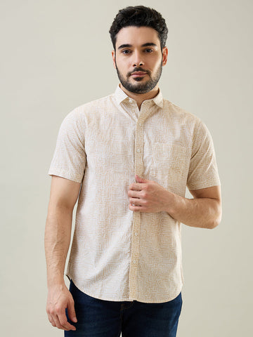 Beige Printed Half Sleeve Shirt