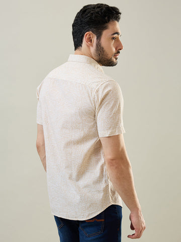 Beige Printed Half Sleeve Shirt