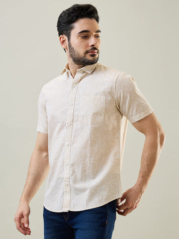 Beige Printed Half Sleeve Shirt