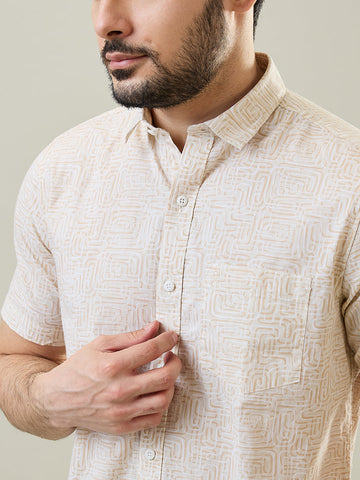 Beige Printed Half Sleeve Shirt