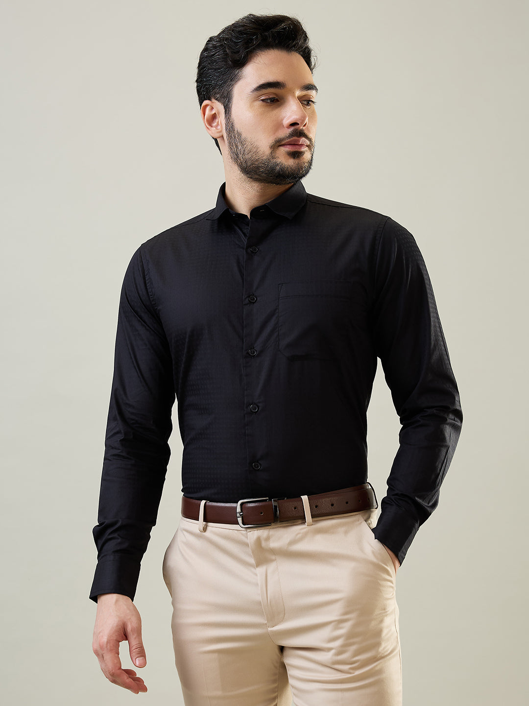 Tim Paris Black Solid Shirt