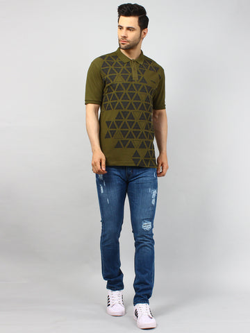 Men's Printed Cotton Premium Half Sleeves Polo T-shirt