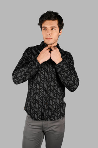 Men's Printed Cotton Shirt with Spread Collar