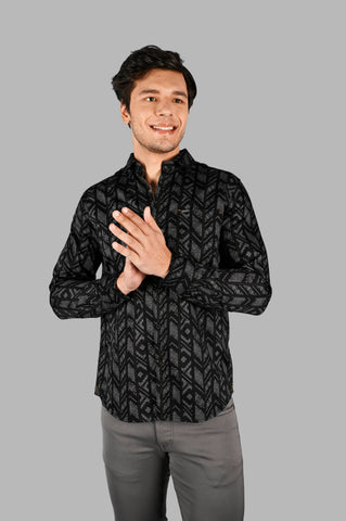 Men's Printed Cotton Shirt with Spread Collar