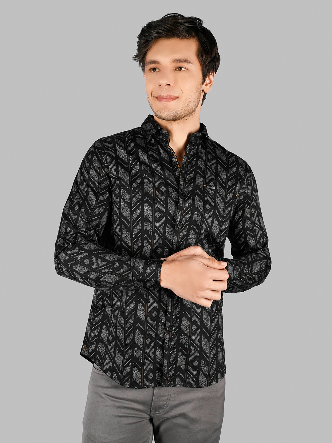 Men's Printed Cotton Shirt with Spread Collar