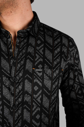 Men's Printed Cotton Shirt with Spread Collar