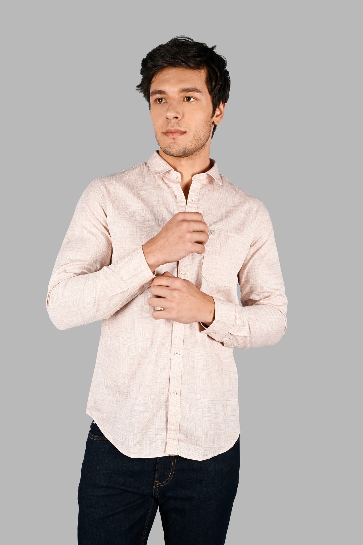 Men's Printed Cotton Casual Shirt with Spread Collar