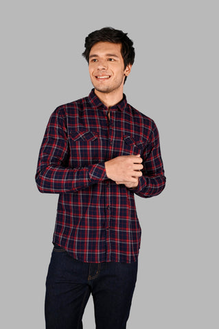 Men's Cotton Check Slim Fit Shirt with Pocket