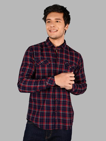 Men's Cotton Check Slim Fit Shirt with Pocket