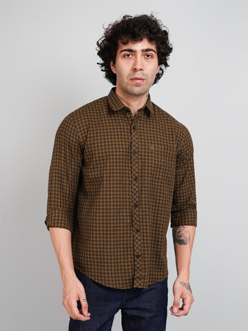 Brown Micro Checked Shirt