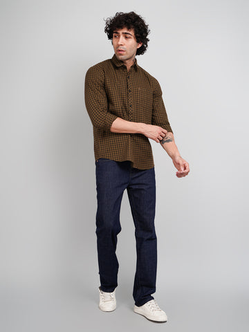 Brown Micro Checked Shirt