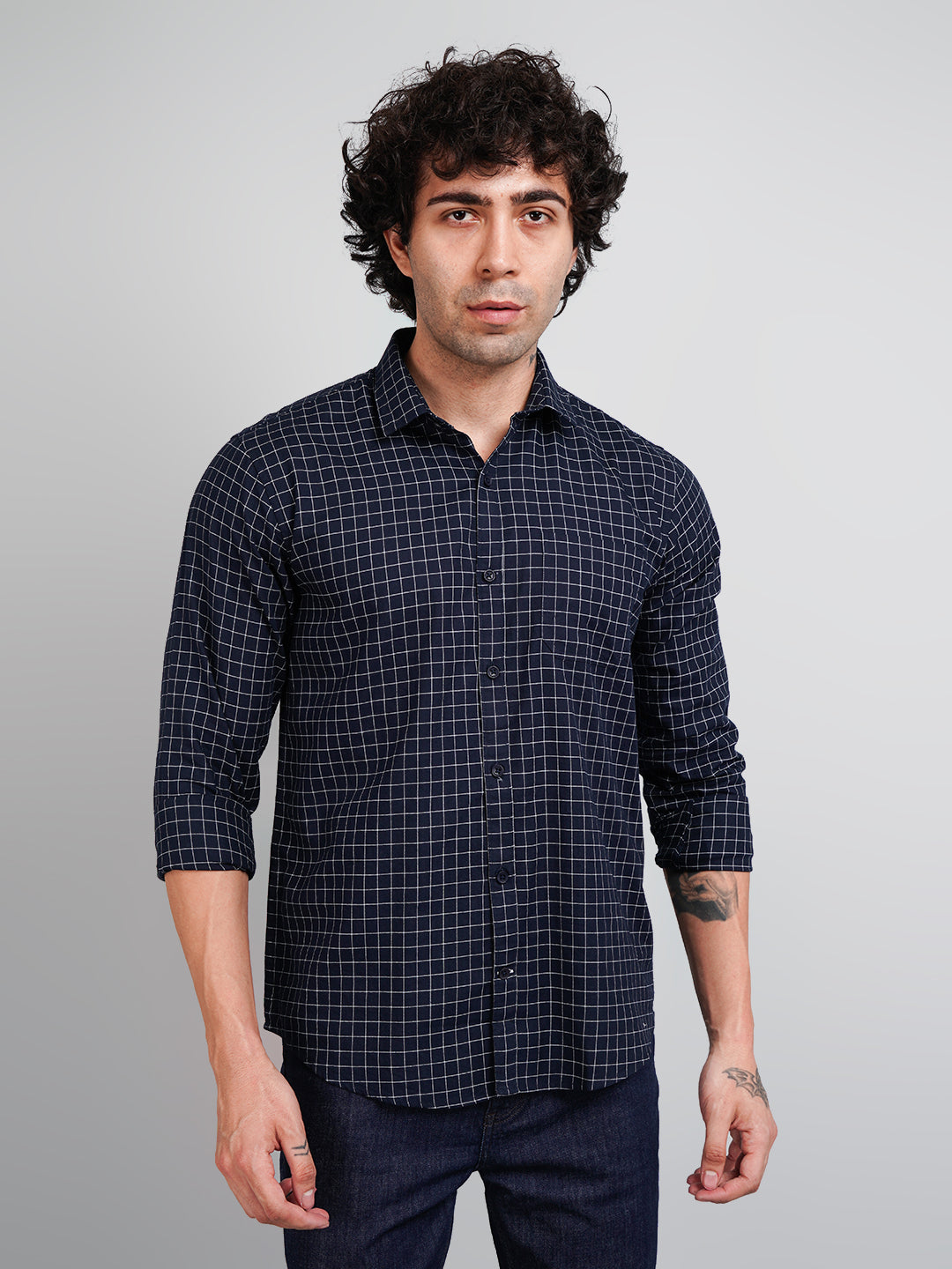 Men's Navy Blue Check Shirt