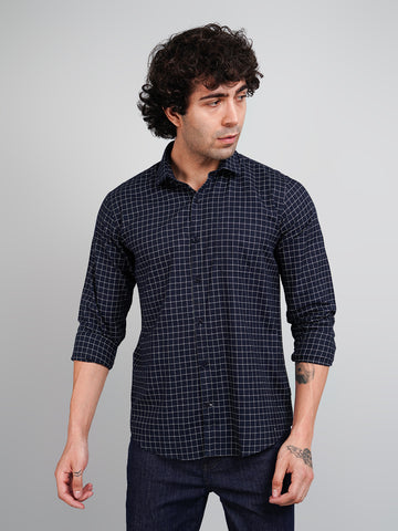 Men's Navy Blue Check Shirt