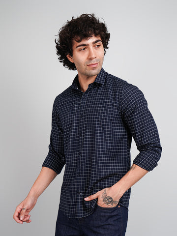 Men's Navy Blue Check Shirt