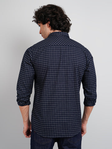 Men's Navy Blue Check Shirt