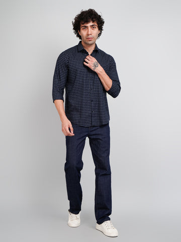 Men's Navy Blue Check Shirt