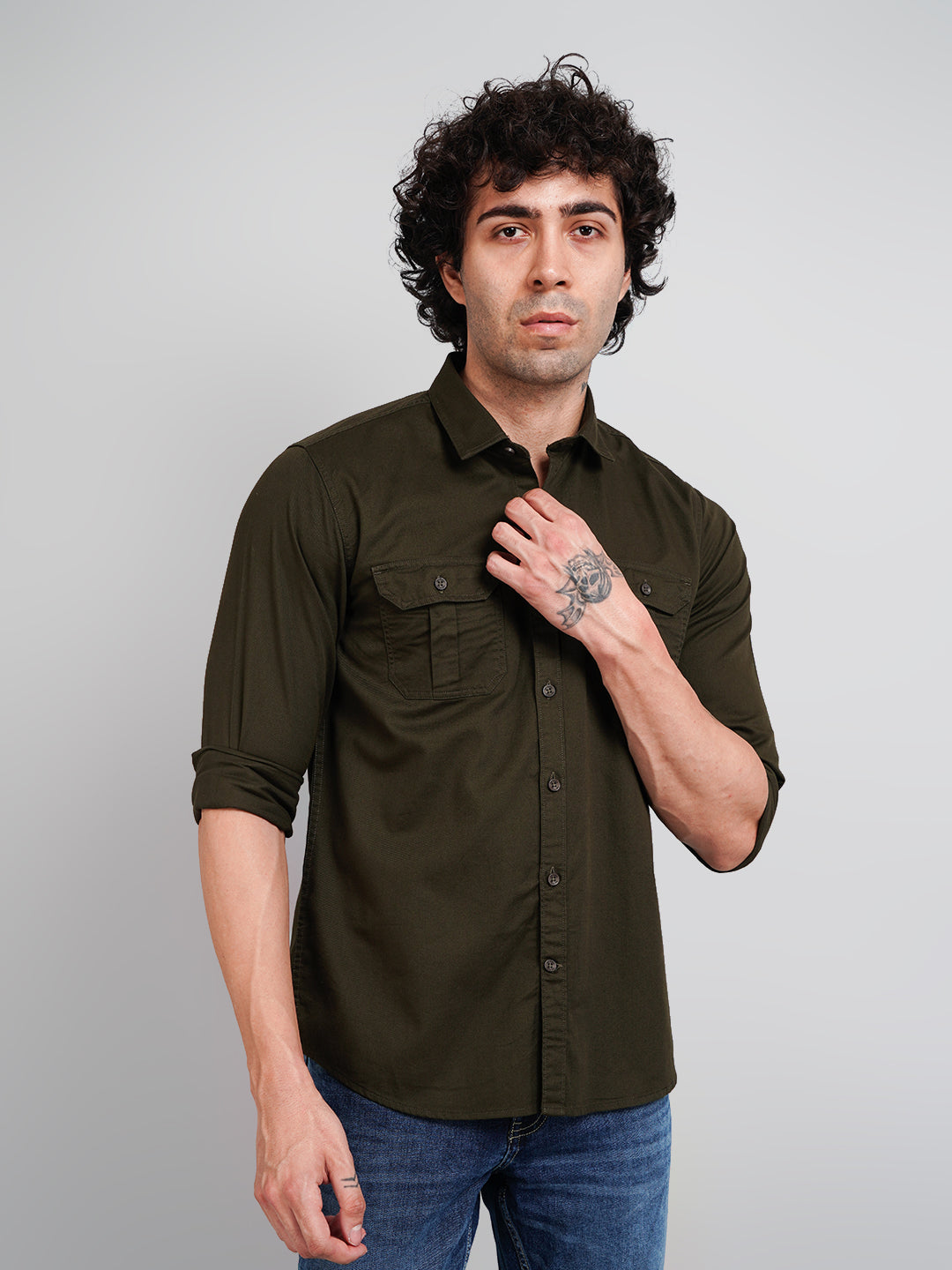 Solid Olive Green Men's Shirt