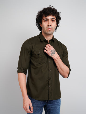 Solid Olive Green Men's Shirt