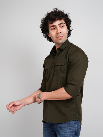 Solid Olive Green Men's Shirt