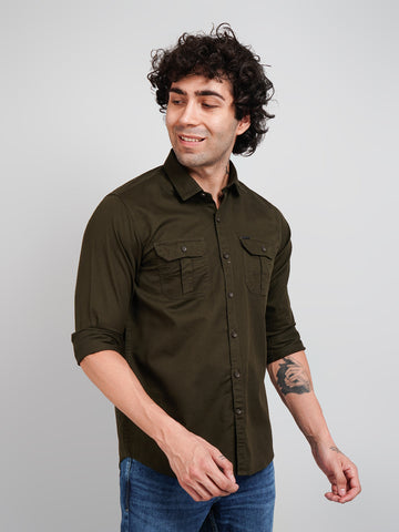 Solid Olive Green Men's Shirt