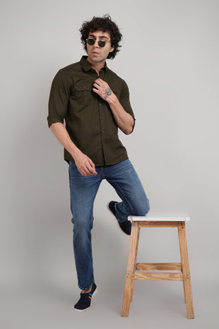 Solid Olive Green Men's Shirt