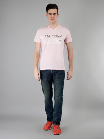 Pink Cotton Printed T-shirt for men