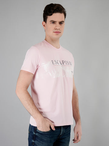 Pink Cotton Printed T-shirt for men