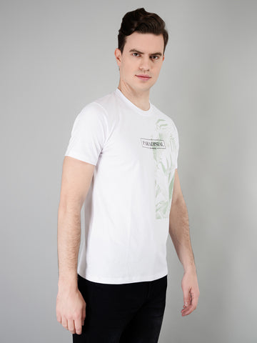 White Cotton Printed T-shirt for men