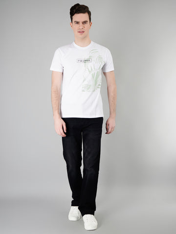 White Cotton Printed T-shirt for men