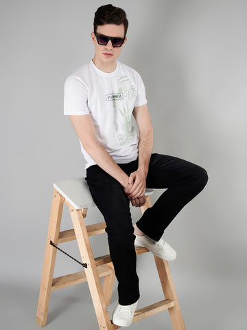 White Cotton Printed T-shirt for men