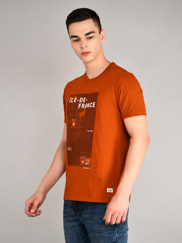 Men's Red Printed Cotton Comfort Regular Fit Round Neck T-shirt