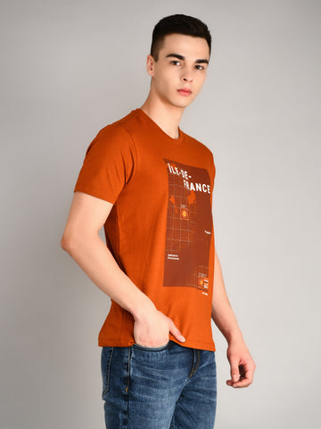 Men's Red Printed Cotton Comfort Regular Fit Round Neck T-shirt